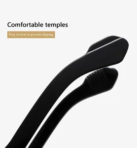 Detail of black non-slip glasses temples with wave texture for comfortable wearing