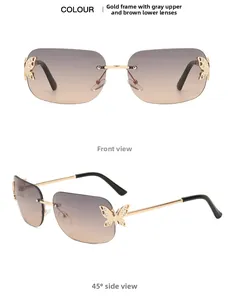 Rimless butterfly sunglasses with gold frames, gradient lenses and rhinestone accents