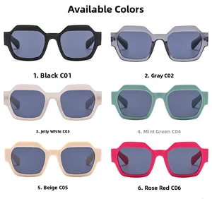 Detailed grid showing six color options for the polygonal chunky frame sunglasses