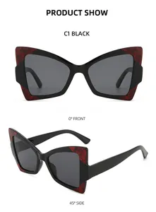 Vues de face et de côté de lunettes papillon noires avec branches effet marbre