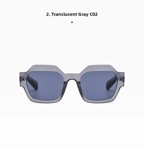 Front view of transparent grey polygonal sunglasses with dark grey C02 lenses