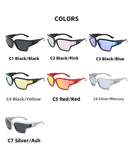 Detailed grid of Y2K sporty sunglasses showing seven different frame and lens colors