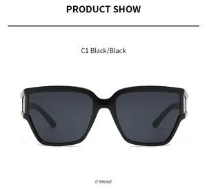 Front view of Y2K style black square oversized cycling sunglasses with C1 finish