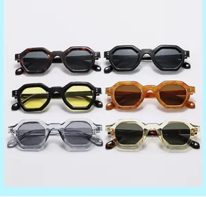 Collection of polygon sunglasses with metal rivets in six trendy multi-color frame options