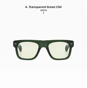 Detail shot of square eyewear frames in transparent green and black finish, color C04
