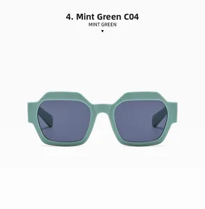 Detail of mint green hexagonal frames and dark lenses for vintage style sunglasses