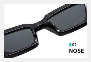 Macro detail of the integrated nose pads on glossy black cat-eye sunglasses frames