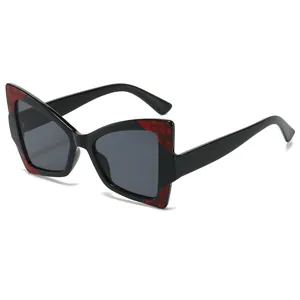 Lunettes de Soleil Tendance Papillon Oeil de Chat Pour Femmes Protection UV400 Grande Monture Mode Extérieur Avec Détails Motif Marbre