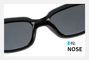 Gros plan détaillé du pont de nez noir poli sur des lunettes de soleil rétro à petit cadre