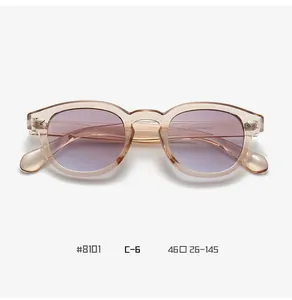 Detail view of model 8101 vintage tea-colored frames and product specifications