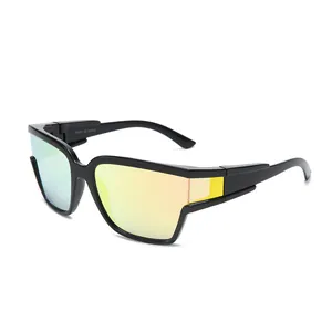 Y2K sporty wraparound sunglasses with UV400 protection and orange mirrored lenses