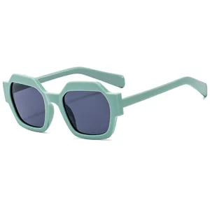 Chic mint green polygonal sunglasses with thick frames and dark lenses for women