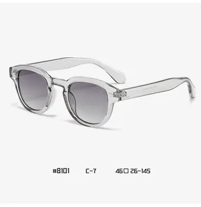 Detailed technical view of retro round sunglasses showing frame size 46-26-145 and model #8101