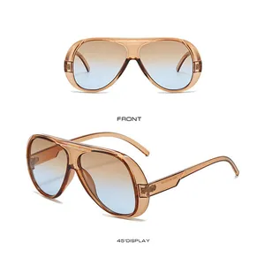 Vues de face et à 45 degrés de lunettes de soleil aviateur ambre à verres dégradés