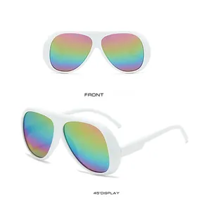 Vues de face et de profil de lunettes de soleil tendance à monture blanche et verres irisés