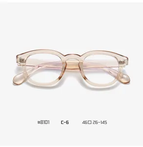 Detailed dimensions of retro round semi-transparent tea frame glasses model 8101