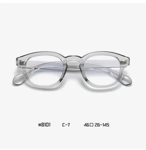Detail view of transparent grey retro round frames with dimensions 46-26-145 and model 8101