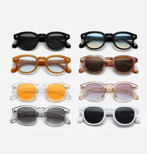 Overview of vintage round sunglasses in eight colors with diamond rivets and keyhole bridge