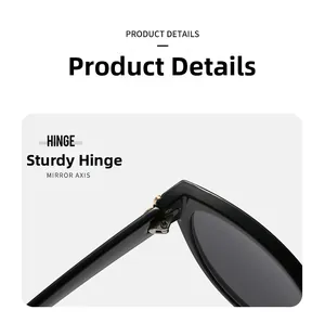Makroaufnahme eines stabilen Metallscharniers und Details der schwarzen Cat-Eye-Sonnenbrille