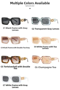 Detailed comparison of narrow rectangular sunglasses in seven vibrant jelly colors