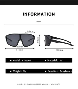 Detailed dimensions of cycling sunglasses with 147mm frame width and 123mm temples