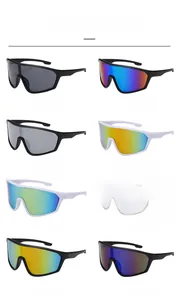 Selection of cycling sunglasses with diverse colored lenses and wrap-around frames