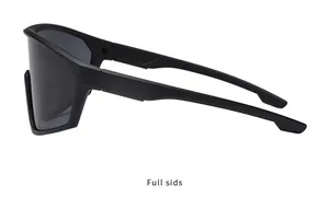 Side view detail of matte black cycling sunglasses with aerodynamic anti-slip temples