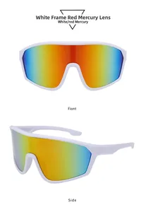 Front and side view of white cycling sunglasses with gradient red mercury lenses