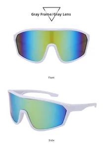 Front and side view of sports cycling glasses with transparent gray frames and colorful lenses