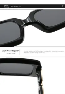 Close-up of lightweight nose pads and sturdy hinges on black rectangular sunglasses