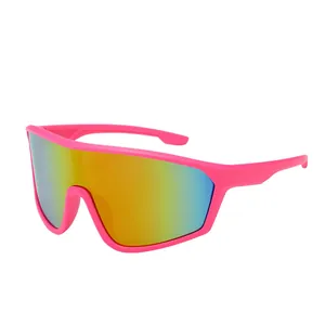 Pink sports cycling sunglasses with orange mirror lens for outdoor windproof protection