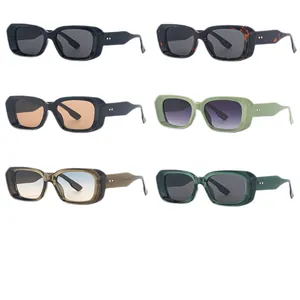 Set of 6 colorful retro rectangle rivet sunglasses with vintage square frames and metal studs