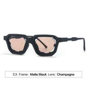 Gafas de sol cuadradas negro mate con lentes octogonales champán para mujer moda