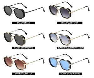 Detailed grid of vintage steampunk sunglasses showing six diverse frame and lens colors