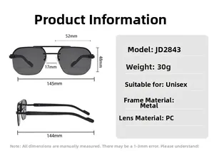Technische Daten und Abmessungen der JD2843 Halbrand-Sonnenbrille aus Metall