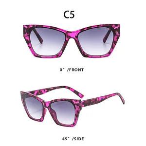 Vues détaillées montrant le profil avant et latéral des lunettes œil de chat écaille violette