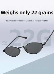 Vue détaillée des lunettes de soleil hexagonales légères en métal de seulement 22g
