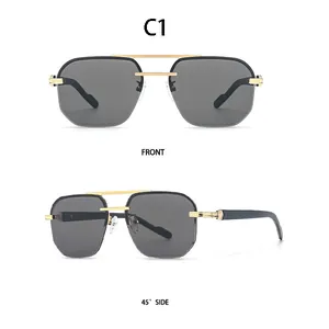 Front- und 45-Grad-Seitenansicht der Metall-Doppelsteg-Sonnenbrille mit C1 Gläsern