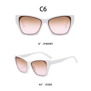 Vue détaillée de face et de côté de lunettes œil de chat blanches à verres dégradés