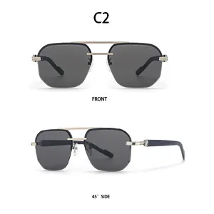 Details der C2 Sonnenbrille mit grauen Gläsern, Doppelsteg und goldenem Halbrandrahmen