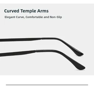 Detail of ergonomic curved metal temples with non-slip black tips on aviator sunglasses