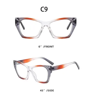 Vues détaillées de face et de profil de lunettes œil de chat avec monture dégradé orange