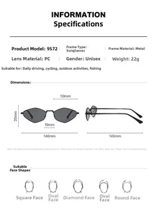Guide des tailles pour lunettes de soleil polygonales en métal montrant les dimensions du cadre