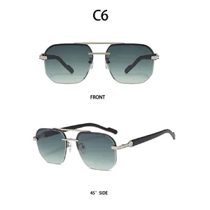 Detailansicht der Metall-Sonnenbrille mit blauen Verlaufsgläsern in Front- und Seitenansicht