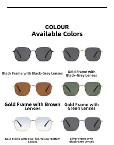 Detailed grid showing six stylish square metal sunglasses with various lens color options