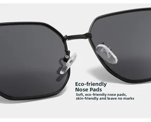 Detail view of the soft eco-friendly silicone nose pads on black metal sunglasses
