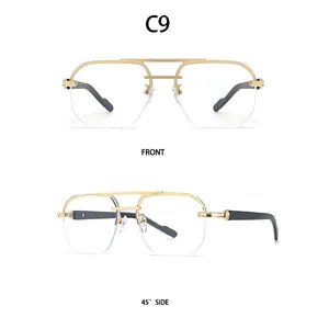 Detail der Vintage-Halbrand-Sonnenbrille mit Doppelsteg und Metall-C-Scharnier-Design