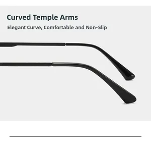 Detail view of black curved metal temples with non-slip tips for comfortable wearing