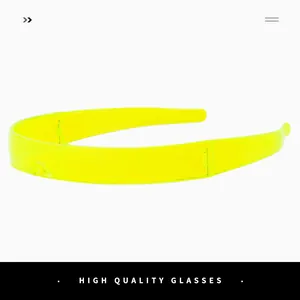Detailed close-up of futuristic neon yellow sunglasses frame with high-gloss plastic finish