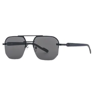 Mode Metall Doppelbrücke Sonnenbrille UV400 Schutz Halbrand Eckiger Rahmen Vintage Brille Für Herren Damen Reisen